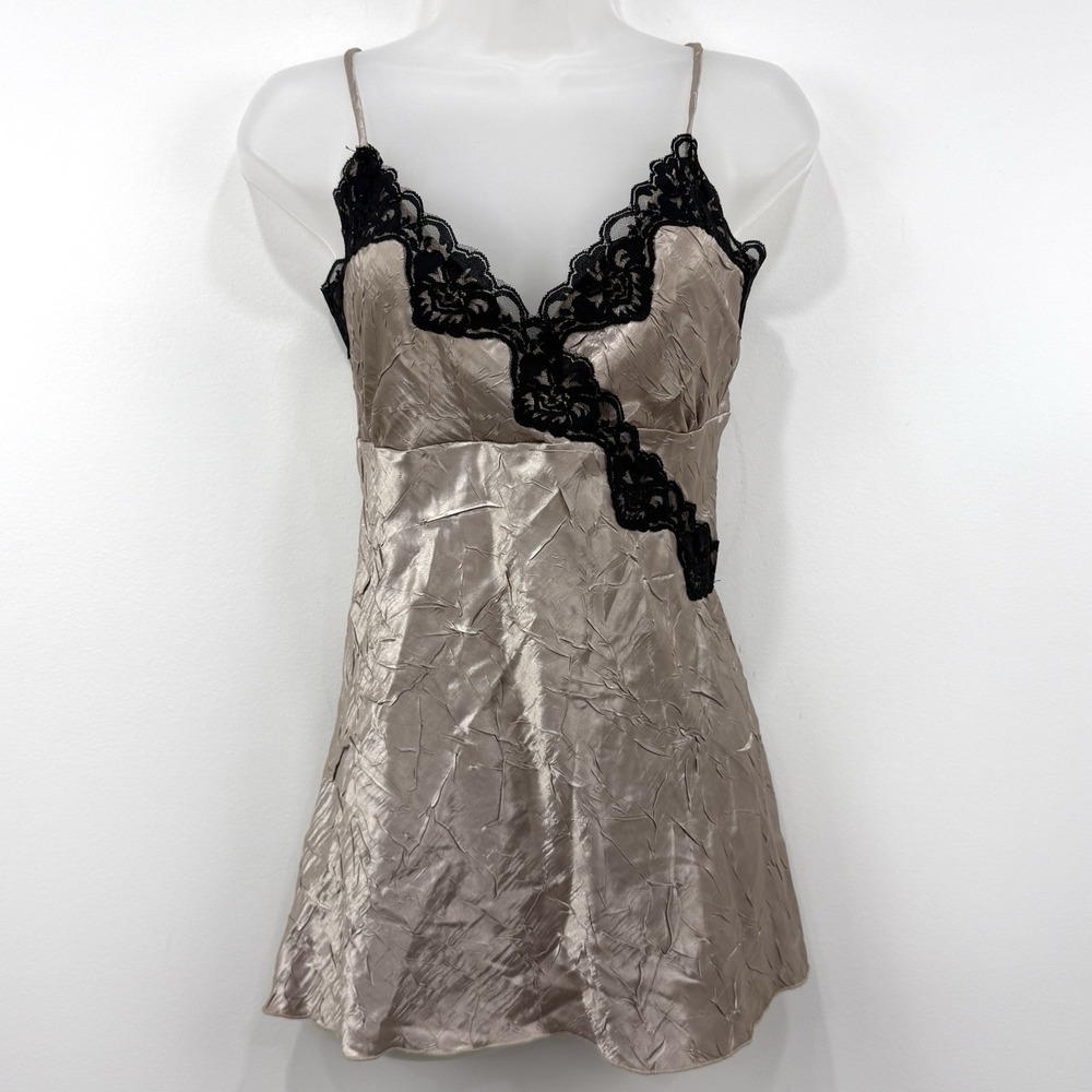 VTG Y2K Lipstick Cami Tank M Crinkle Babydoll Whimsigoth Fairy Grunge Satin Lace